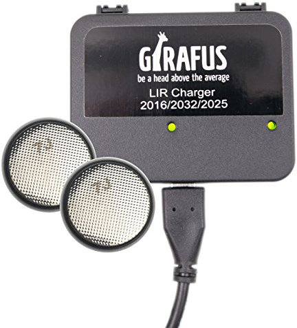 Girafus Cargador de Batería para Pila Botón Recargable LIR 2032/2016 / 2025 – 2 Baterías LIR2032 3.7V Incluidas - Universal: Apto para Cualquier USB