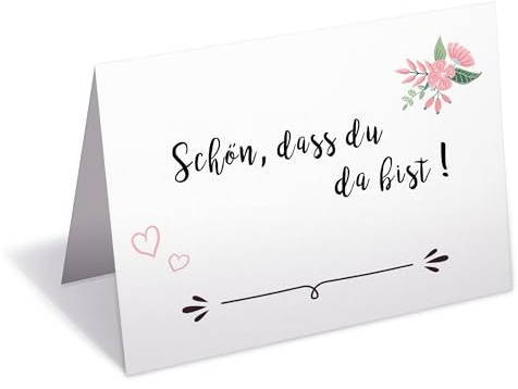Sophies Kartenwelt 50 Hochzeit Tischkarten/Tischkarten für Geburtstag, Taufe, Kommunion und Konfirmation/Schön, DASS du da bist Tischkarten/Platzkarten mit Blumen Motiv