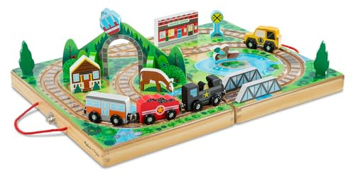 Melissa & Doug Take-Along Railroad Tabletop Playset with Wooden Train Toys, Animals & Scenery Play Pieces, Preschool Learning Toys for Girls & Boys 3+ - FSC Certified