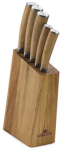 Gerlach 1760 Natur Messerblock Messerset Küchenmesserset 5 Messer aus Edelstahl Buchenholz Küchenmesser im Block Kochmesser Brotmesser Gemüsemesser Küche Küchenutensilien Küchenzubehör, Hellbraun