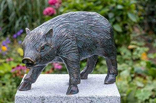 IDYL Rottenecker Bronze-Skulptur Frischling Links schauend | 20x12x29 cm | Tierfigur aus Bronze handgefertigt | Gartenskulptur -Teich-Dekoration | Hochwertiges Kunsthandwerk | Wetterfest
