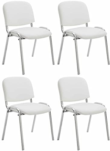 CLP Lot de 4 Chaises De Conférence Ken en Similicuir I Chaise Visiteur avec Piétement en Métal Chromé Couleur:Blanc