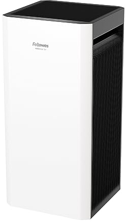 Fellowes Air Purifier for Office 200m² - CADR 959 m³/h - Aeramax SV with H13 HEPA Filter with PM2.5 Air Quality Sensor - Captures 99.95% Smoke Odour Pollen Viruses - Ultra Quiet - White/Black