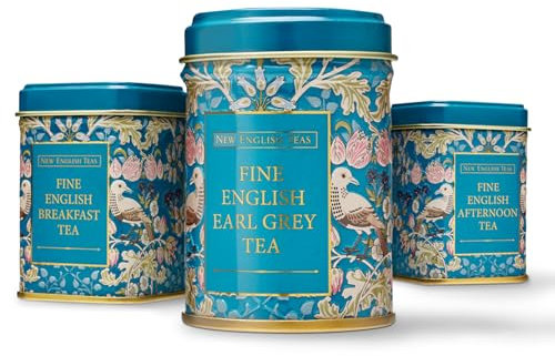 New English Teas 3x Song Thrush and Berries Mini Tea Tins - English Breakfast, Earl Grey and English Afternoon