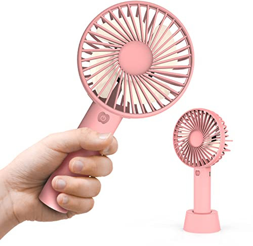 N NEWTOP Mini Ventilatore MF01 e Batteria 2600mAh Ricaricabile Silenzioso Base Tavolo Portatile Fan 3 Velocità Regolabile Cavo per Casa Ufficio Scrivania Viaggio Campeggio Mare Piscina (Rosa)