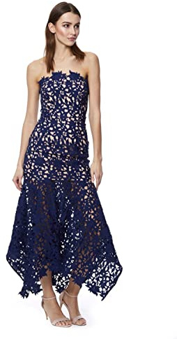 Jarlo London Vestido Midi Bandeau de Encaje de Verano, Azul Marino/Nude, 42 para Mujer