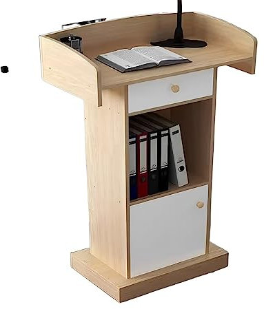Rednerpult Lecterns Weiß/Braun/Holz-Stehpodeste, Kanzel mit 3 Stauraum und Schubladen, hölzerner Hostessenständer for Klassenlehrer, Hochzeitsmoderatoren/Bühnendirigenten, amtierende Kinderorchester-R