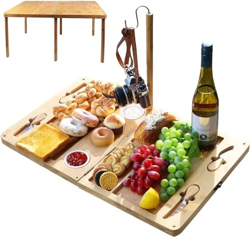 NatureNest Tagliere extra large per salumi,vassoio pieghevole portatile per formaggi,tavolino piccolo,set di coltelli multiuso per formaggi,adatto per esterni,anniversario di matrimonio,Natale