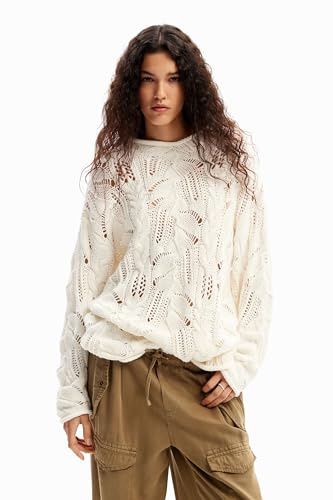 Desigual Pullover da donna oversize traforato, bianco, L