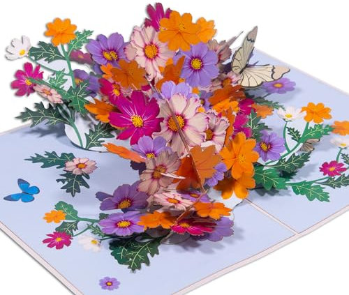 LINPOPUP® Pop-Up Karte Blumen - Grußkarte Schmetterling, Geburtstagskarte, Muttertagskarte, 3D Blumenkarte für Frau, Mutter, Freundin, als Gute Besserung, Geldgeschenk, Garten Gutschein, N190