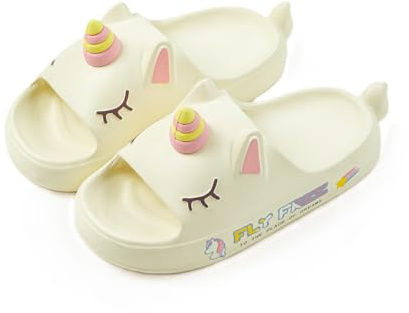 OrJana Sandales Licorne. Chaussons piscine antidérapants. Chaussons d'été. Sabots imperméables, Slide crème, 35/36 EU
