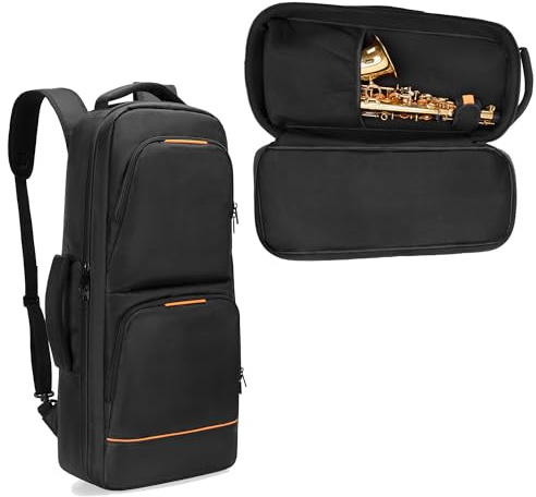Rexmica Padded Alto Sax Case - Backpack with Hidden Padded Shoulder Straps, Saxophone Bag with Pockets for Mouthpiece, Sheet Music, Gig Bag
