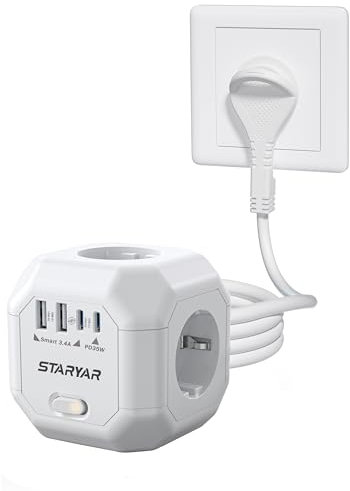 4 Fach Steckdosenwürfel,35W Mehrfachsteckdose Würfel mit USB,Flachstecker Steckdosenleiste Cube 4000W, Mehrfachstecker Steckdosenadapter mit Schalter 2M Verlängerungskabel steckdosenleiste für Büro