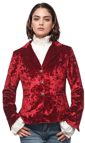 COSDREAMER Giacca da Donna Vintage in Velluto, con Scollo a V, Maniche Lunghe, Cappotto Elegante retrò Casual, Rosso, XL