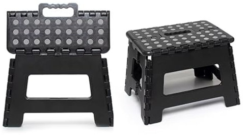 Folding Step Stool – Multi-Purpose Foldable Step Stool for Home & Kitchen | 100kg Capacity | Anti-Slip Surface | Lightweight & Portable Stool | Easy Storage Stepstool (Black, Small)