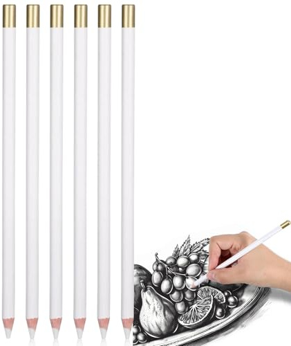 ZUWIJEQ 6 Pcs Blanco Lápiz de Borrar Suave Fácil de Transportar e Sujetar de Madera para un Borrado Fino para Dibujo, Alto Brillo, Bocetos y Manualidades para Artistas, Estudiantes y Profesionales