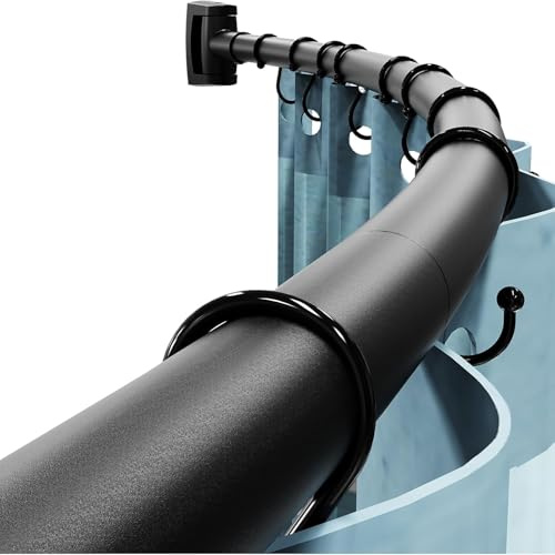 Abiglifty Curved Shower Curtain Rod, 43-78 Inches Adjustable Shower Curtain Rod, Rustproof, Round Extra Wide Shower Rod for Bathroom, Bathtub, Stall, Need to Drill,Black