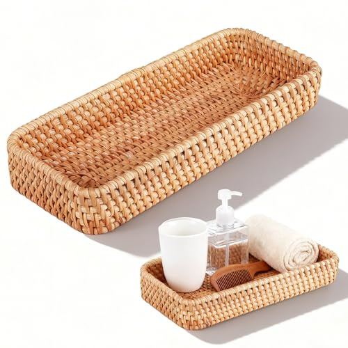 Rattan Brotkorb Rechteckig Brotkorb Geflochten Klein Rattan Körbe Badezimmer Aufbewahrung Toilettenpapier Korb Rattan Tablett 28 x 11.5 x 4cm