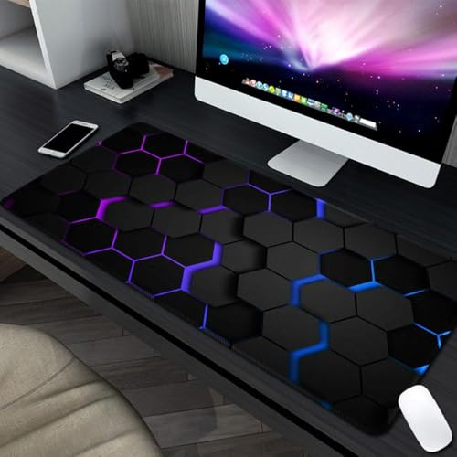 Stor spelmusmatta halkfri bas tvättbar skrivbordsmatta för tangentbord dator bärbar dator 3D geometrisk (svart, 600 x 300 x 3 mm)
