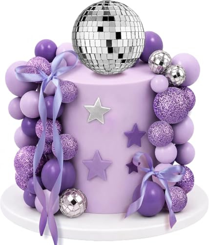 DIELOVEHUA 32 Pezzi Decorazioni Torta Discoteca, Argento Palla da Discoteca Scintillanti, Palline Decorative per Torte Viola, Decorazioni Torta Compleanno, per Feste a Tema, Compleanno, Matrimoni