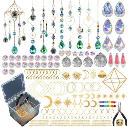 ZIJANG 400 Pièces Attrape Soleil Cristal DIY avec Pince | Kit Créatif avec Notice, Décoration Fenêtre Jardin Intérieur Extérieur et Carillon, Prisme Lumineux