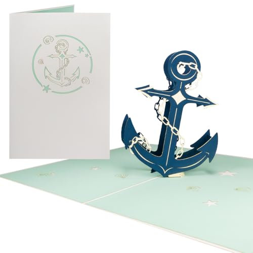 Sweetpopup® Pop Up Karte Anker - 3D Geburtstagskarte | Geschenkkarte Geburtstag | Gutschein Reisen Urlaub Hafen Insel Strandurlaub Schifffahrt | Premium Metallic-Papier | Glückwunschkarte Anker 091