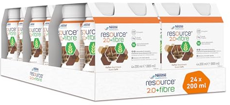 resource® 2.0+fibre Kaffee | 24x200ml | Hochkalorische Trinknahrung bei ungewolltem Gewichtsverlust | Astronautennahrung | Aufbaunahrung | 400 Kalorien + 18g Eiweiß/Flasche | mit Ballaststoffen