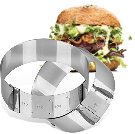 FMprofessional 2X Burgerringe für leckere Hamburger by Fackelmann – Servierringe verstellbar Ø 9 cm - 11,7 cm – Ringe für Burger Buns, Cookies, Törtchen & Dessert