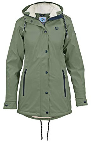MADSea Damen Regenmantel Friesennerz mit Teddyfleece warm gefüttert Regenjacke wasserdicht, Farbe:oliv, Größe:44