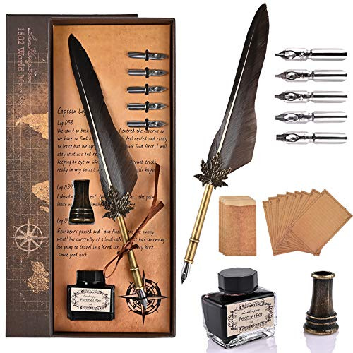 GOLDGE Dip Füllfederhalter, Retro-Gansfeder, Kalligraphi-Stift, 5 Stiftspitzen, Tinte und Briefpapier, klassische und elegante Geschenke für Geschenk oder Usag