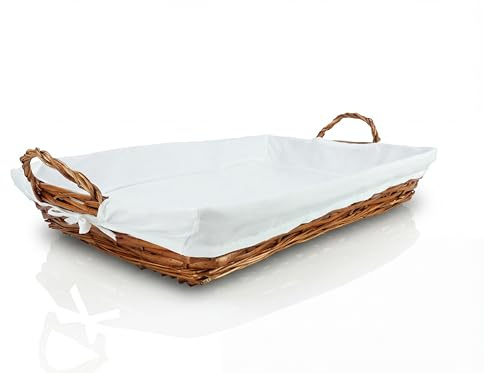 HERSIG - Cesta de Mimbre para Ropa Planchada con Forro Protector - Bandeja Rectangular 60x40 cm para Colada Limpia y Organización de Armario con Asas - Blanco