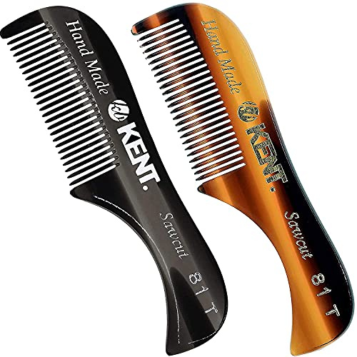 Kent A 81T - Pettine tascabile per barba e baffi da uomo, misura piccola, tascabile, per toelettatura e styling dei peli del viso. Taglio a sega, lucidato a mano, Made in England (confezione da 2