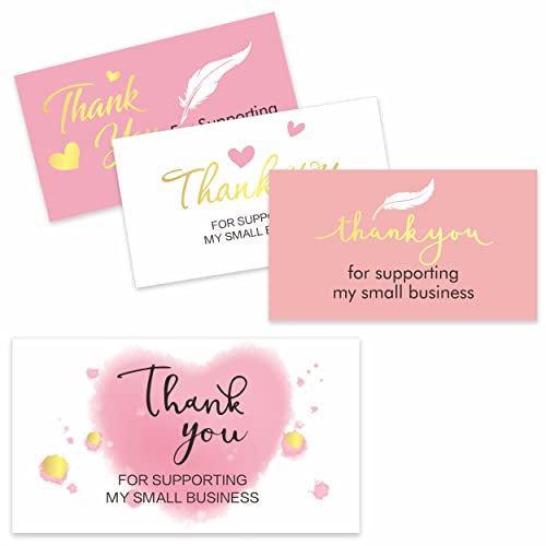 200 Stk. Visitenkarten mit dem Schriftzug“Thank you for supporting my business”für Einzelhandelsgeschäfte, handgefertigte Waren oder als kleines Extra für Geschenke (9 x 5 cm, Englische Version）