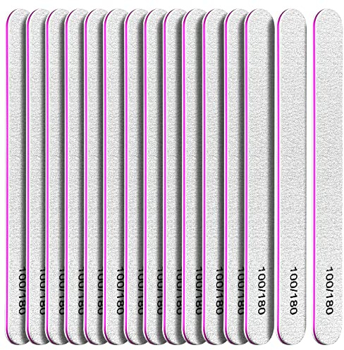 FANDAMEI 15pcs 100/180 Nail File, Double Sided Emery Boards for Nails, 100 180 Grit Nail Boards Gel Nail Files and Buffer Professional, Fingernail Files Manicure Tools for Home & Salon Use, Straight