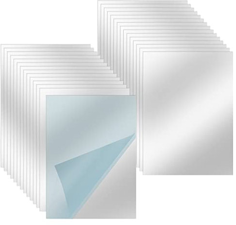 MVQPER 24 PCS Mirror Wall Stickers, Self-Adhesive Tiles, Flexible Sheets for Home, Living Room, Bathroom, Bedroom Decoration, 15 x 23CM