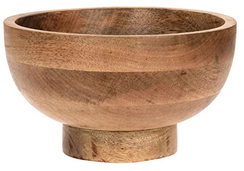 Spetebo Mangoholz Obstschale rund - 25 cm - Deko Holzschüssel auf Fuß - Mango Holz Schüssel Obst Servier Schale massiv lebensmittelecht
