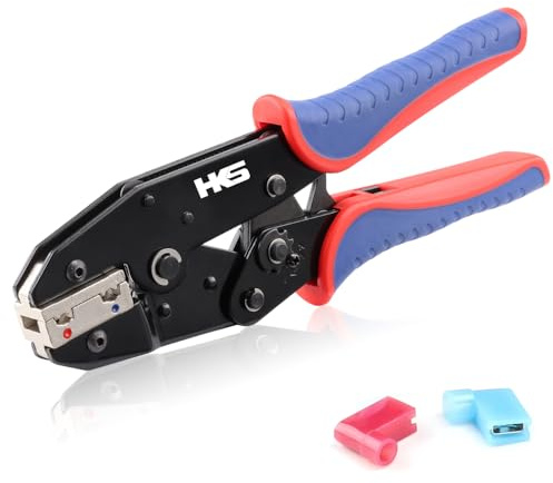 HKS Crimping Tool for Insulated Flag Terminals - Ratcheting Wire Crimpers - AWG 22-14 (0.5-2.5mm²) - Ratchet Terminal Crimper - Electrical Crimping Tool