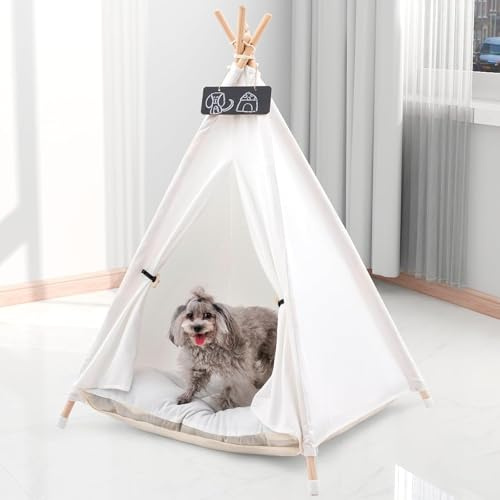 Pet Teepee 62x62x90cm Dog & Cat Bed with Cushion- Luxery Dog Tents & Pet Play Houses with Removable Washable Cushion & Blackboard Easy Assemble