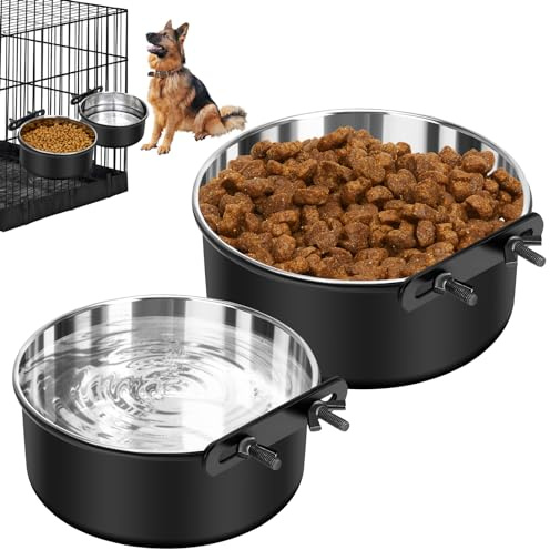 Ciotola per cani senza fuoriuscite, 2 ciotole per cibo per acqua, da appendere, per gabbie per cani, ciotole montabili, in acciaio inox, per animali domestici, gatti, cuccioli, conigli, uccelli, per