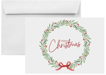 Netuno 25x Briefumschlag Weihnachten Weihnachtskranz DIN B6 125 x 175 mm Weihnachtsumschlag mit Aufdruck weißes Briefkuvert für Weihnachten Umschlag Weihnachtsmotiv Briefhülle für Weihnachtskarte