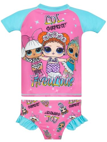 L.O.L. Surprise! Swimming Costume | Girls 2 Piece Swimming Costume | Short Sleeve Girls Swimsuit | Pink 6-7 Years