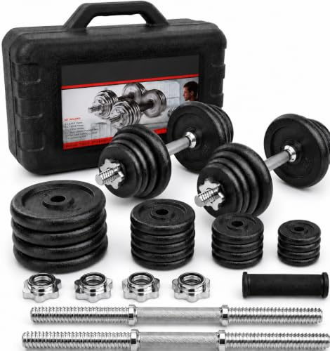 Adjustable Cast Iron Dumbbell Barbell Set - 15kg, 20kg, 30kg, 50kg Weight Set for Men & Women with Spinlock Bars & Plates (15, Kilograms)