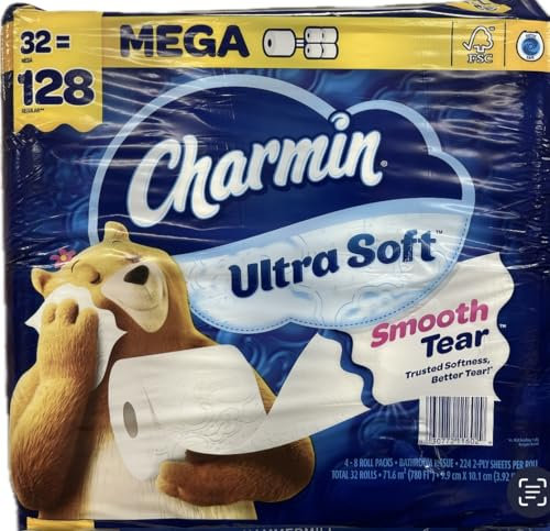 Charmin Ultra Soft Smooth Tear Toilet Paper, 32 Mega Rolls, 128 Regular Rolls