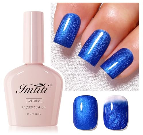Imtiti Pearl Gel Nail Polish, 1Pcs Blue Glitter Shimmer Soak Off UV LED Gel Polish, Long Lasting, Manicure Salon DIY at Home for Spring and Summer (0.34 Fl Oz-961)