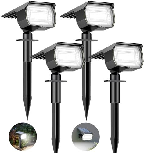 btfarm 4 Pack Solar Lights Outdoor Garden, 72 LED Solar Spot Lights 3 Modes IP65 Waterproof Garden Uplighters Solar Powered, Auto ON/Off Spotlight for Yard Driveway Pathway Landscape 6500K Cool White