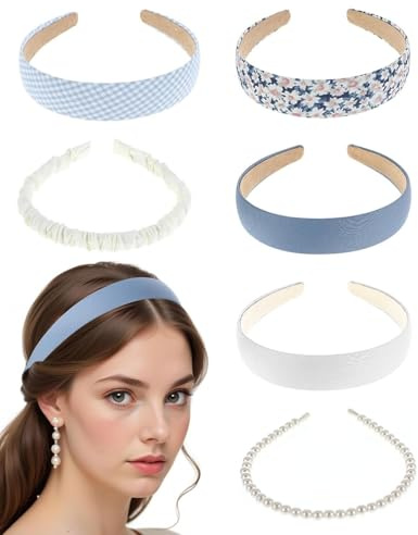 ZAMXHUG 6PCS Fasce per Donna e Ragazze Fiore Stampato Annodato Plastica Fasce per Capelli Moda Boho Larghe Accessori per Capelli Antiscivolo Fascia per capelli con perle