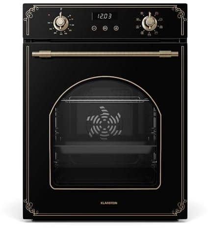 Klarstein Elizabeth Slim - Forno da Incasso, 49L, 9 Funzioni, Pulizia a Vapore, Timer Digitale, Forno Elettrico Ventilato, Sportello Rimovibile, Classe Energetica A, Design Nero, 45cm