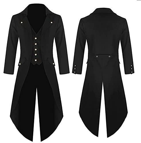 Gothic Tailcoat Men's Halloween Coat Medieval Steampunk Button Up Jacket Victorian Vintage Cosplay Halloween Costumes Renaissance Embroidery Coat Party Cosplay Pirate Vampire Gentleman (Black, XL)