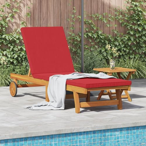 Myheimly Sonnenliege mit Rädern und Kissen in Rot aus Massivholz