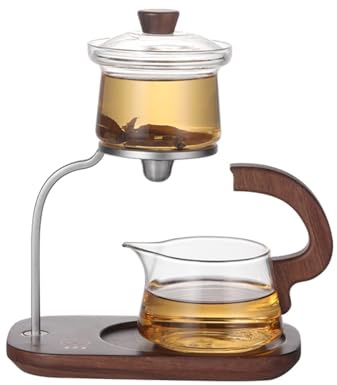 MOZEO Enchanti - Teiera in legno semi-automatica, antigoccia, 350 ml, altezza 23 cm, trasparente